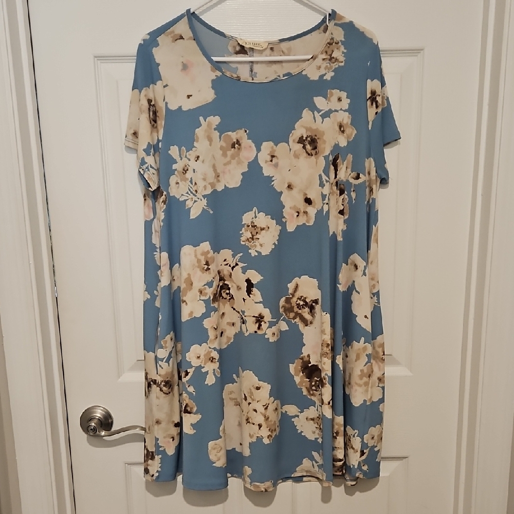 Peach Love California Blue and Cream Dress